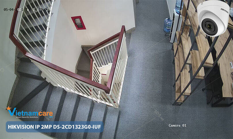 Demo lắp đặt camera Dome IP Hikvision DS-2CD1323G0-IUF quan sát cầu thang