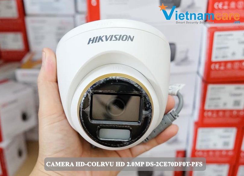 CAMERA DOME HD-COLORVU CÓ MÀU 24/7, CÓ ÂM THANH HD 2.0MP HIKVISION DS-2CE70DF0T-PFS