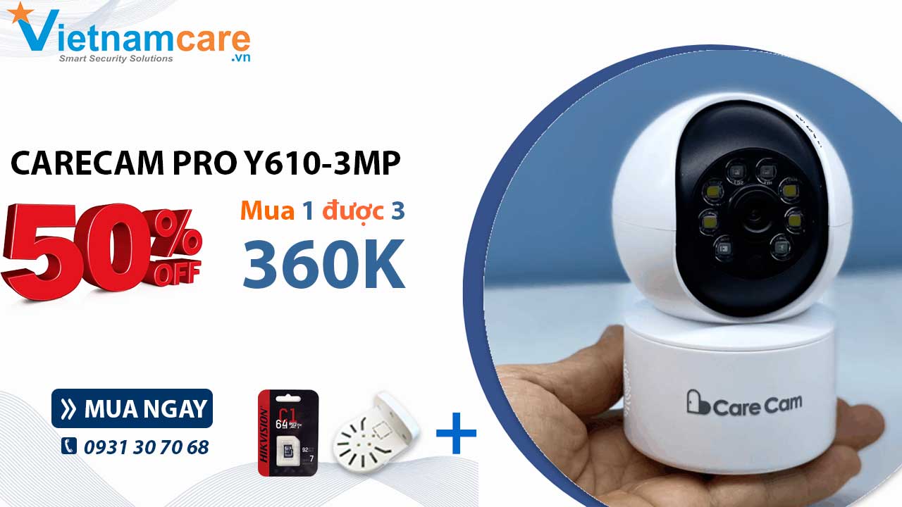 Combo camera carecam pro Y610 thẻ nhớ 64GB và hộp chân đế