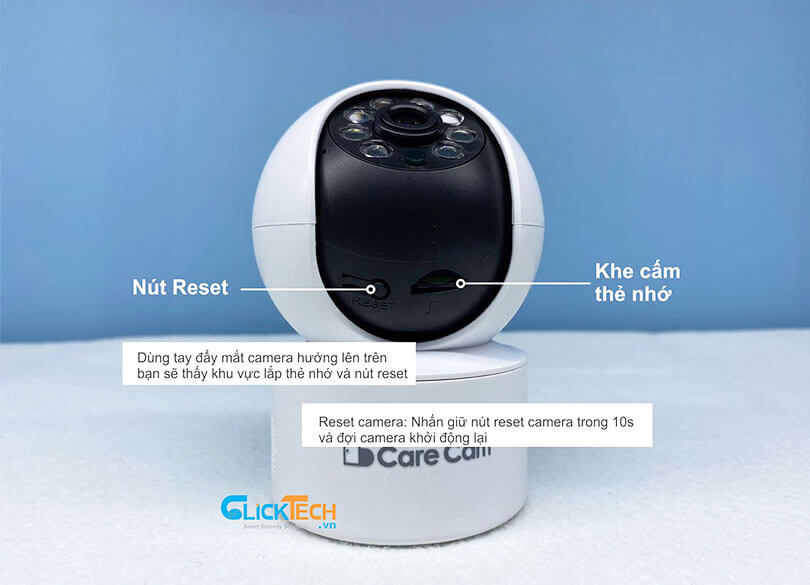Hướng dẫn lắp thẻ nhớ và reset camera CareCam Pro