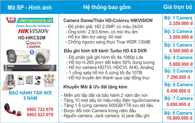Lắp đặt trọn bộ camera có màu ban đêm HIKVISION Full HD 2MP tại Củ Chi TPHCM
