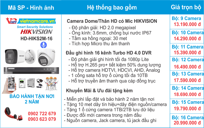Giá lắp trọn bộ dòng camera có mic thu âm thanh Hikvision