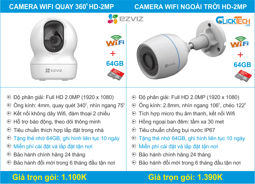 Giá lắp đặt trọn gói camera không dây wifi ezviz tại TPHCM