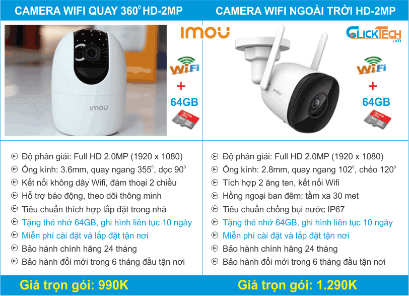 Giá lắp đặt trọn gói camera không dây wifi IMOU tại TPHCM