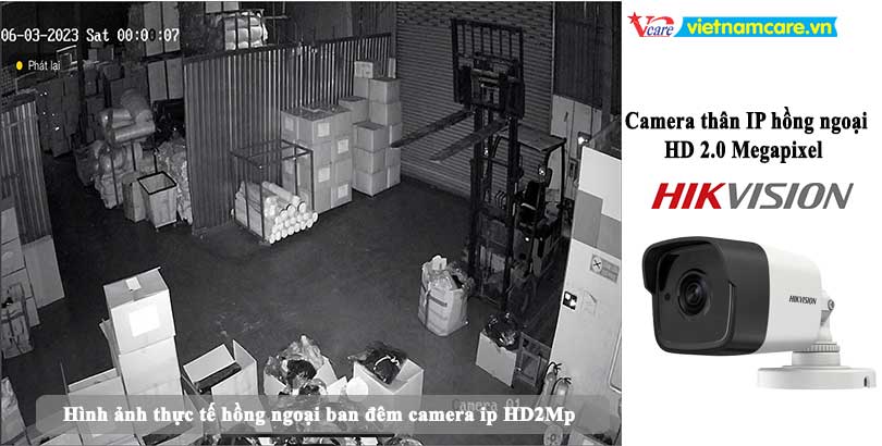 Hình ảnh thực tế nhìn ban đêm dòng camera IP 2MP - cấp nguồn qua dây mạng