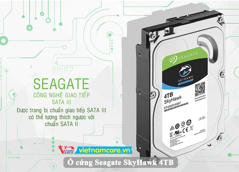 Ổ cứng chính hãng Seagate SkyHawk 4TB ST4000VX007 - Chuyên dùng cho đầu ghi hình camera