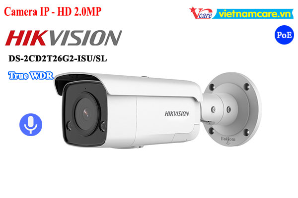 Camera IP AcuSense thân trụ 2MP HIKVISION DS-2CD2T26G2-ISU/SL