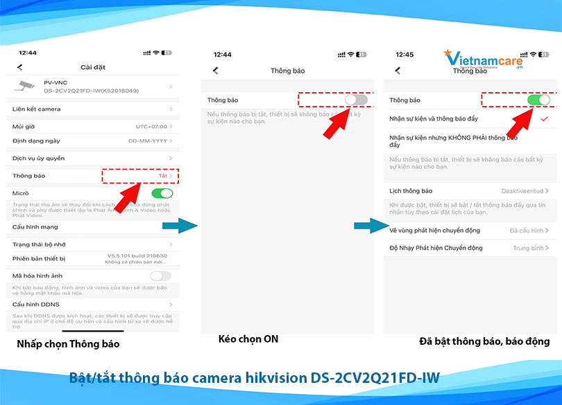 Hướng dẫn bật/tắt thông báo - báo động cho camera hikvision DS2CV2Q21FD-IW
