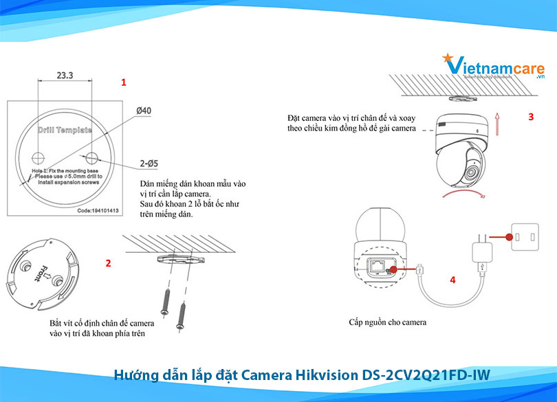 Hướng dẫn cách lắp đặt camera robo không dây Hikvision DS-2CV2Q21FD-IW