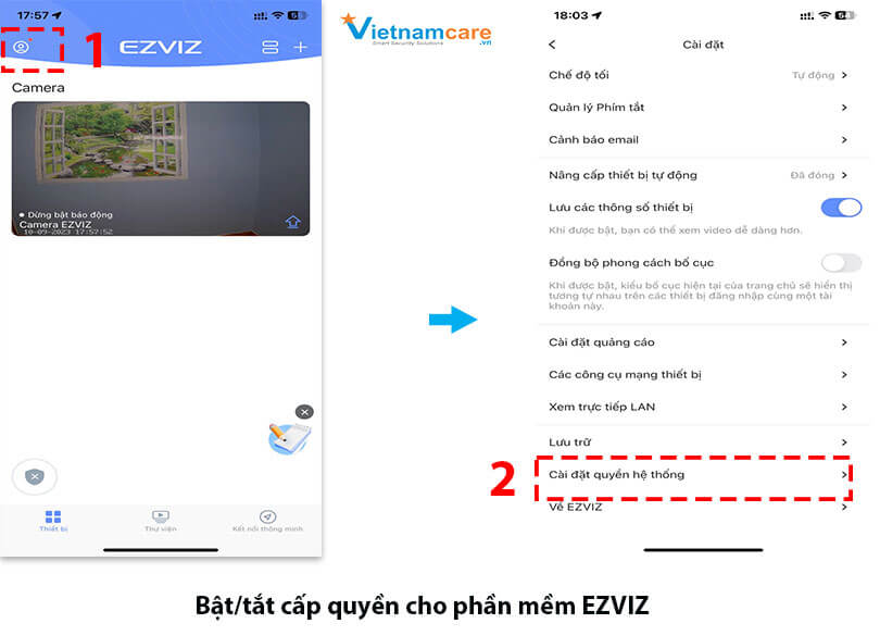 Hướng dẫn cấp quyền cho ứng dụng EZVIZ trên điện thoại
